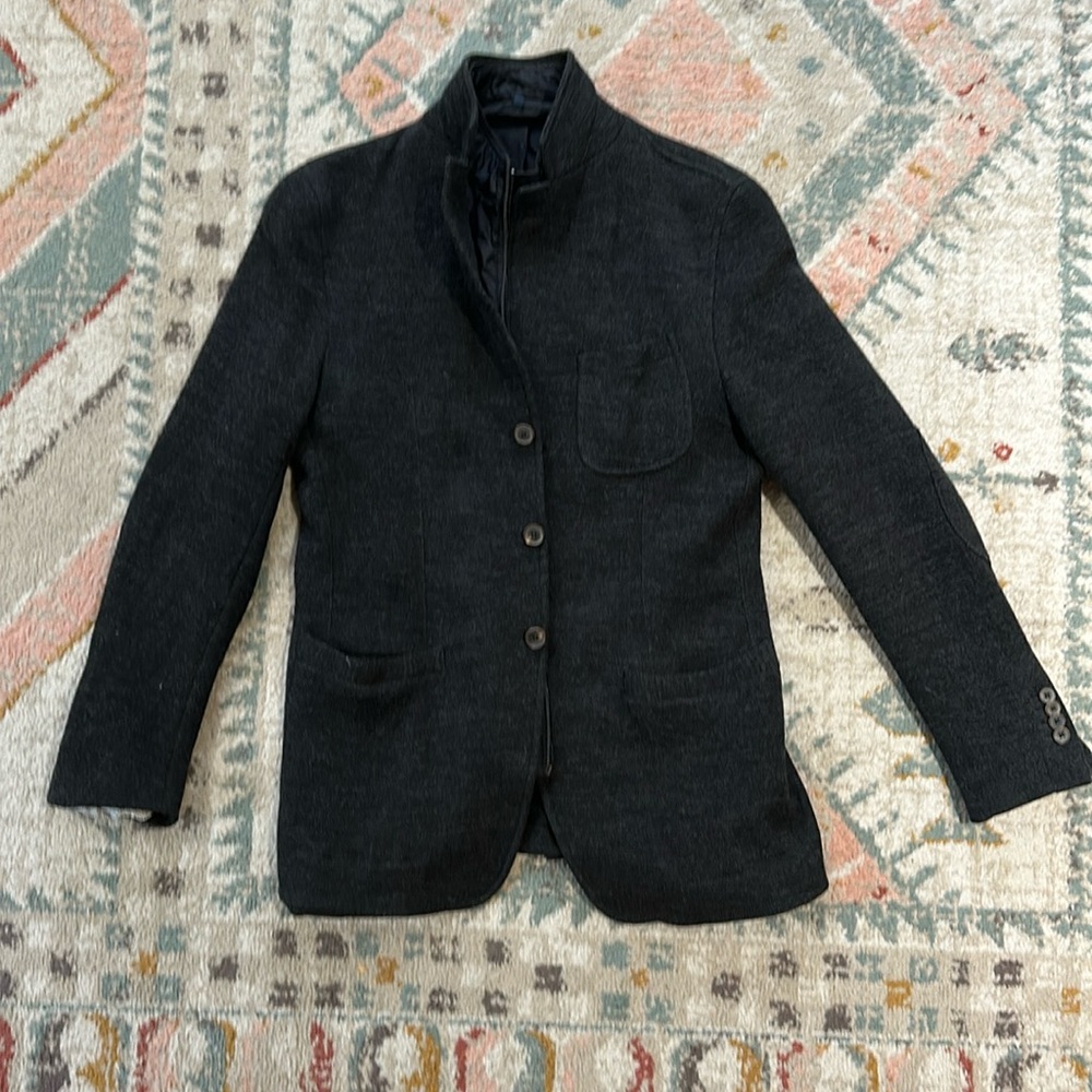 Massimo Dutti Charcoal Blazer with Elbow Patch Detail
